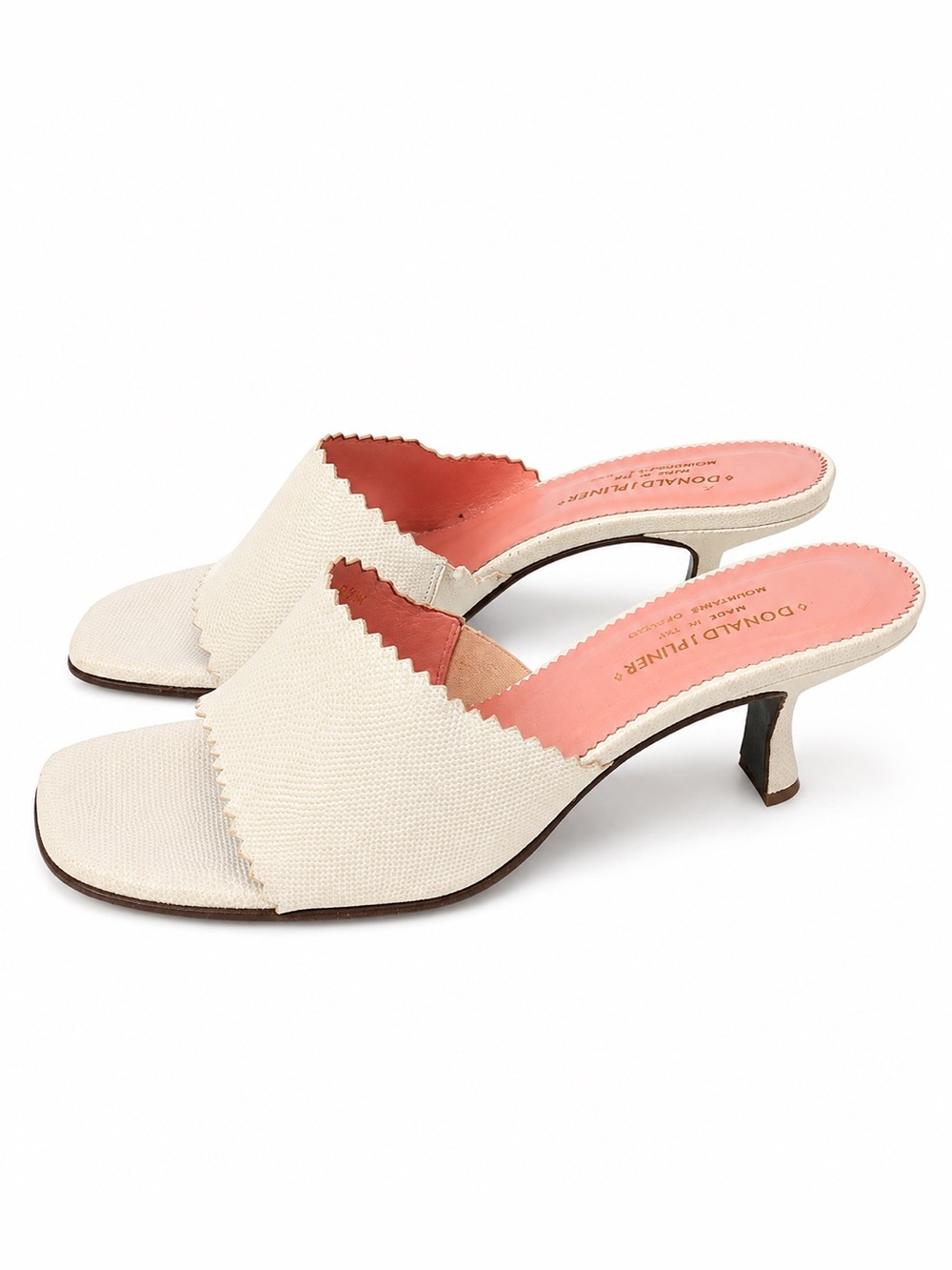 Donald J. Pliner Ivory Scalloped Open-Toe Mule Kitten Heels